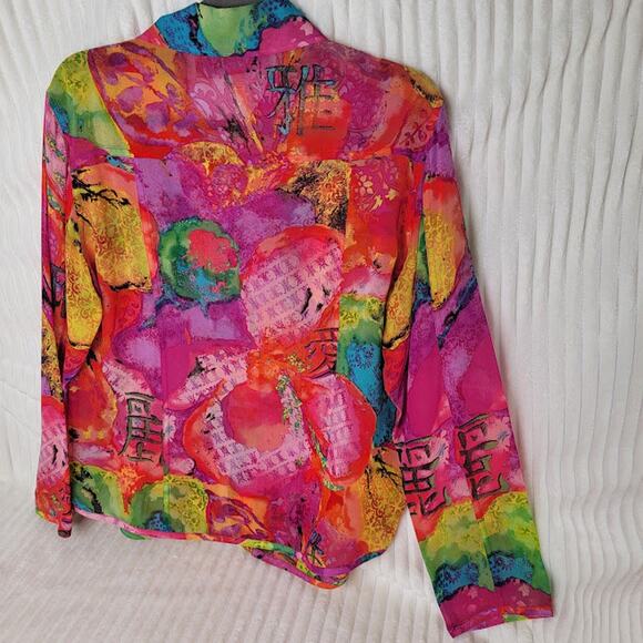 Chico’s Silk Blouse | Size 2 (US 12) | Multicolor Abstract Print | Long Sleeved - Picture 3 of 6